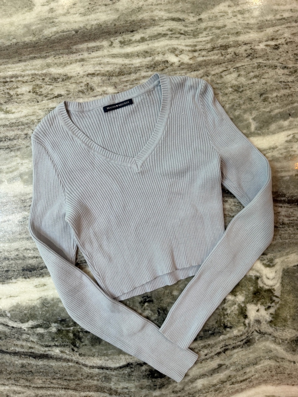 Brandy Melville Ribbed V-Neck Long Sleeve Sweater Top